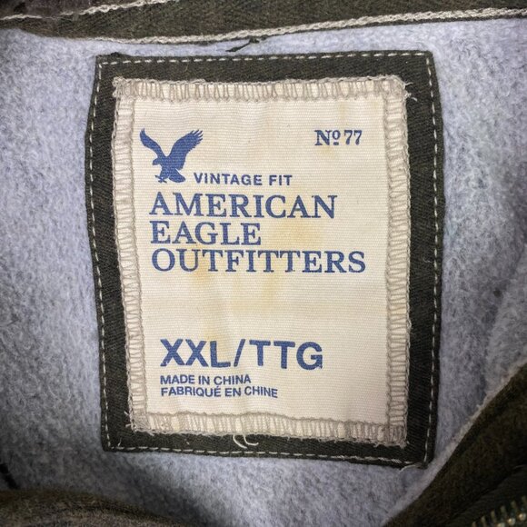 Vintage American Eagle Hoodie Men's XXL Green Military Army Faux Fur Hood Fleece - Picture 8 of 12